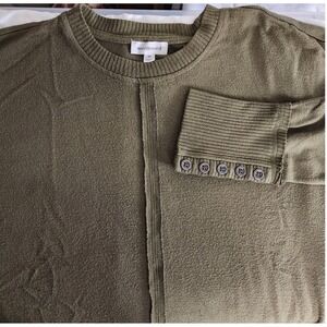 Westbound Womens Olive Green Long Sleeve Button Cuff Crew Neck Pullover Sweater